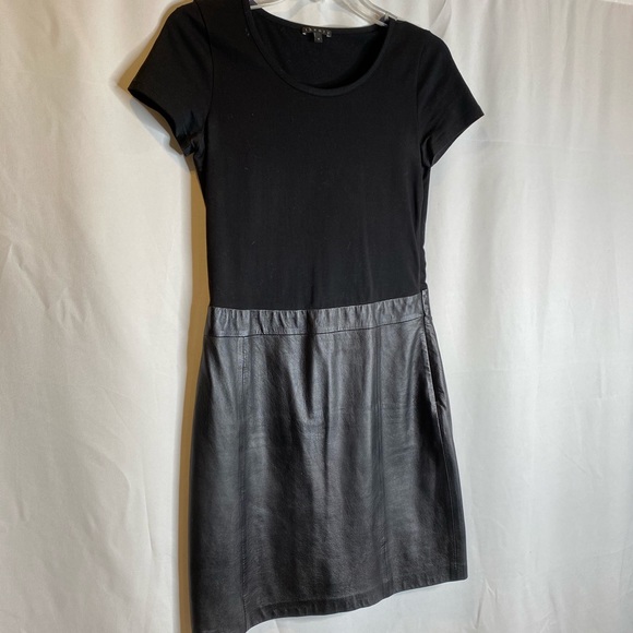 Theory Mixed Jersey and Leather T-shirt Dress - Picture 3 of 6